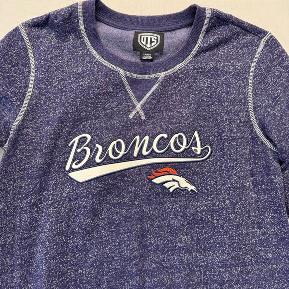 OTS Denver Broncos Cotton NFL Sweatshirt Adult Size L Felt Patch Logo Navy Blue - Picture 3 of 12